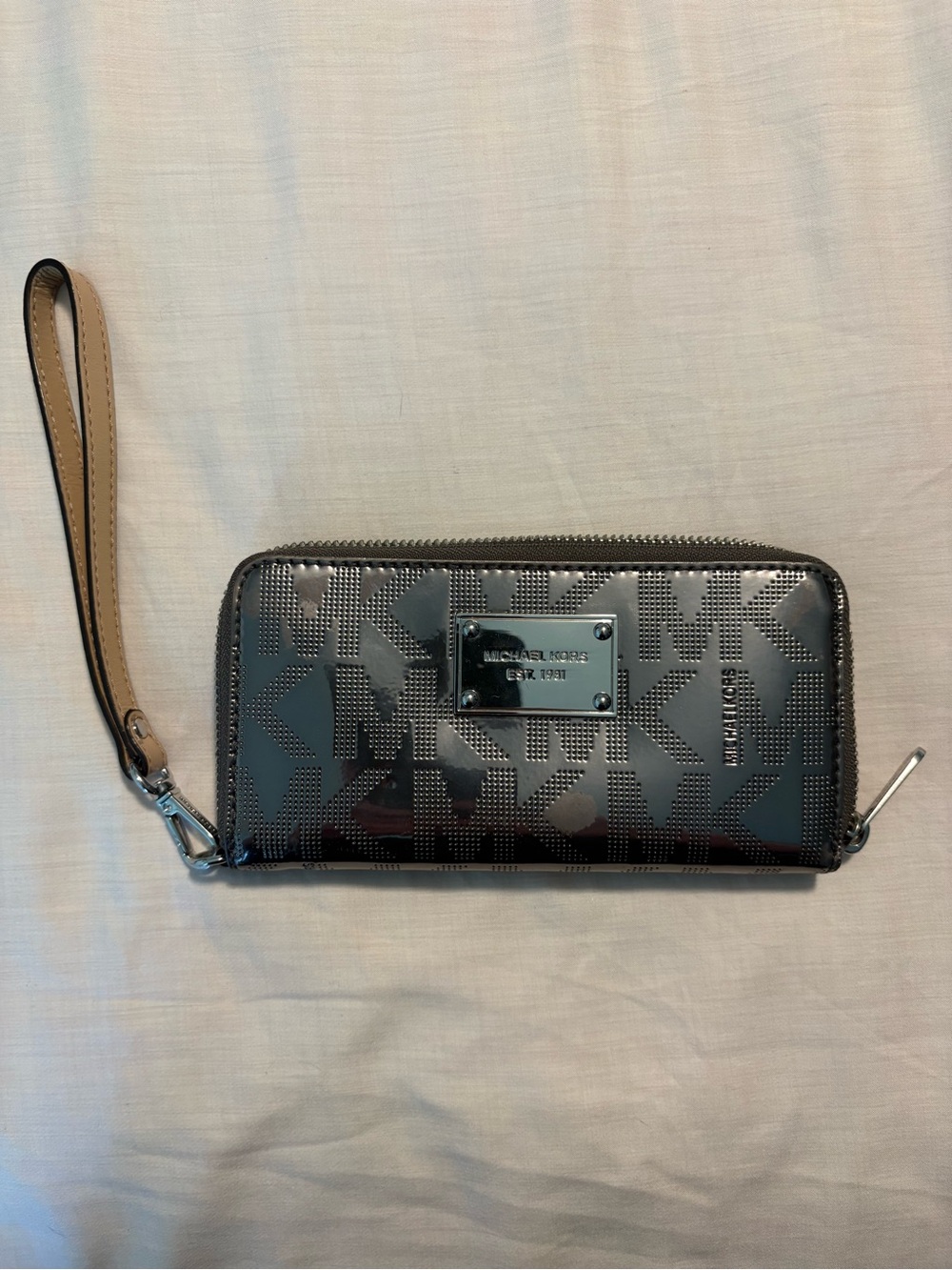 Michael Kors silver Logo Zip-Around Wristlet Wallet